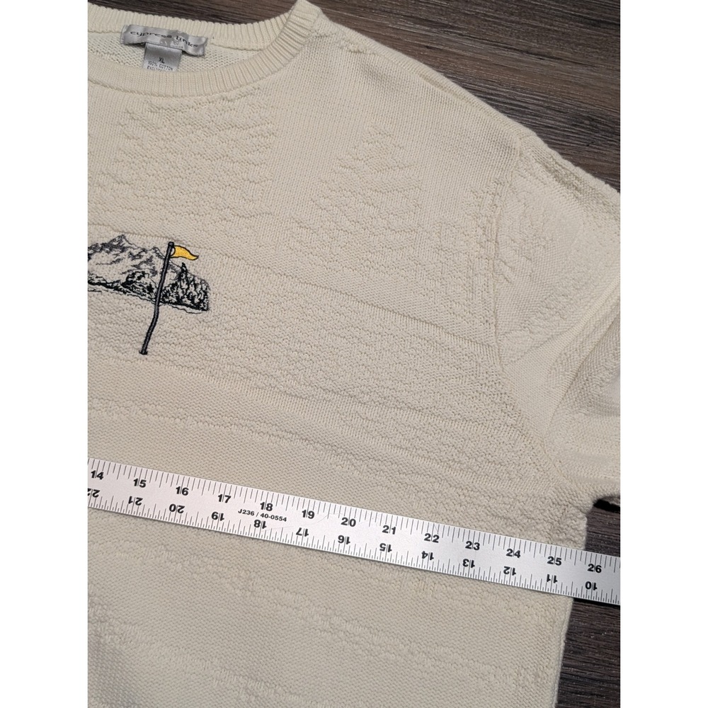 Cypress Links Mens XL Off White Textured Knit Embroidered Golf Mountain Sweater - Picture 2 of 5